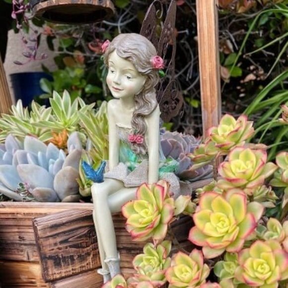 Fannie The Garden Fairy Sitting Statue, 12 Inch, Polyresin - Picture 2 of 3